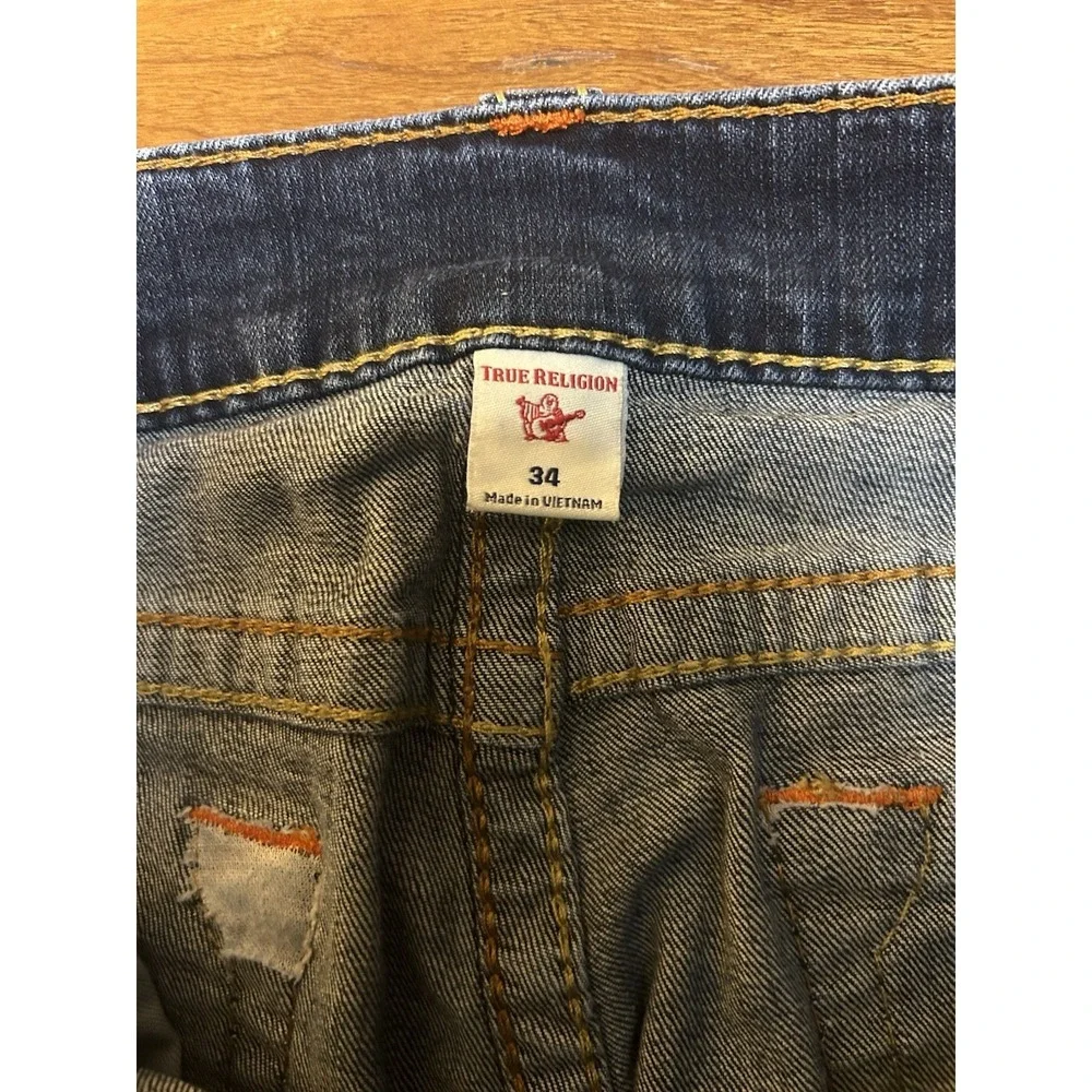 True Religion Mens 34x32 Geno Relaxed Slim Jeans Blue Stretch Logo RN112790